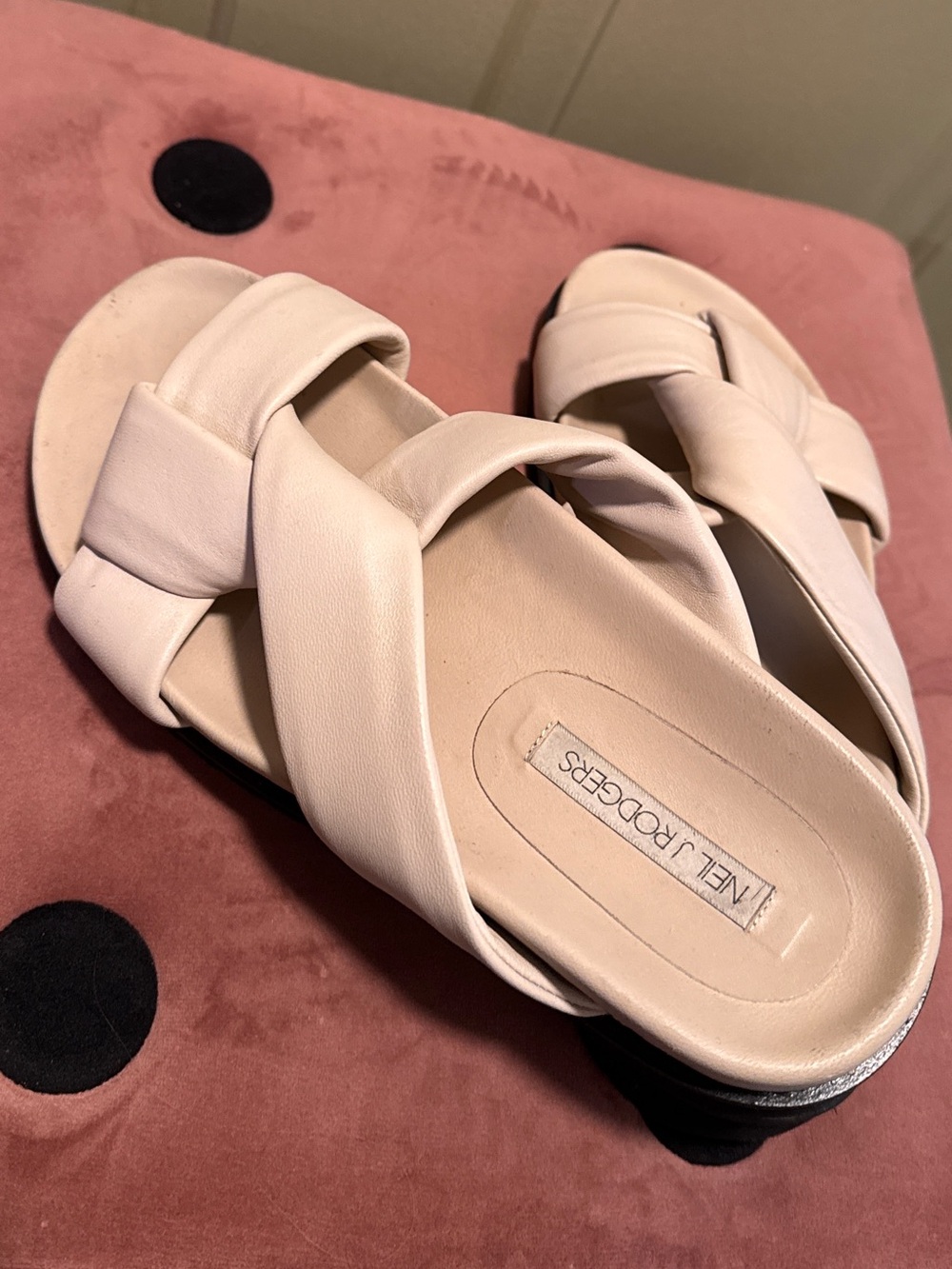 Roger Vivier Cream Braided Leather Slide Mules